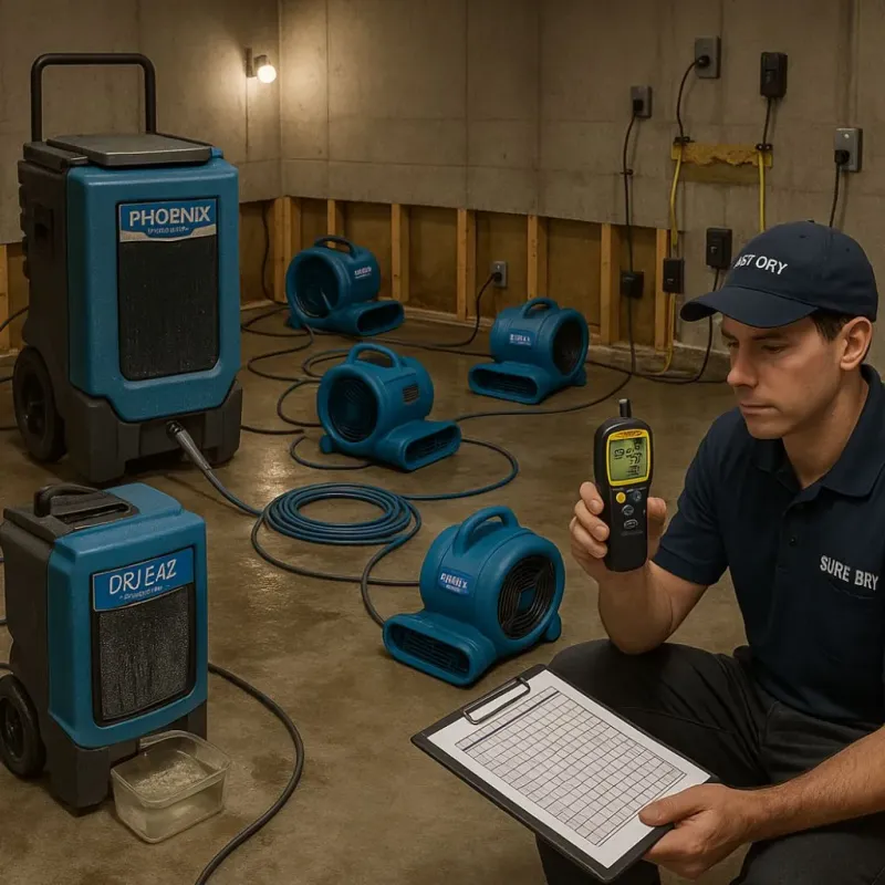 Structural Drying and Dehumidification process in Dulles Town Center, VA
